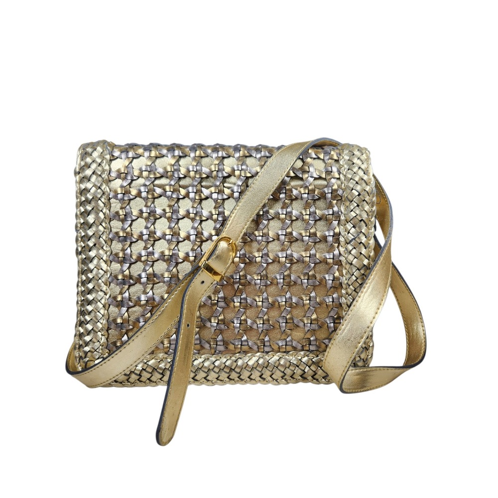 Vintage Metallic Woven Leather Crossbody Bag Gold Silver Boho Retro Y2K 90s Glam